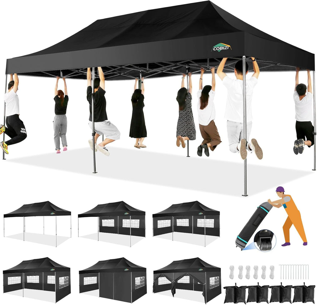 COBIZI 10x20 Heavy Duty Pop Up Canopy Tent with Sidewalls, Easy Up Canopy