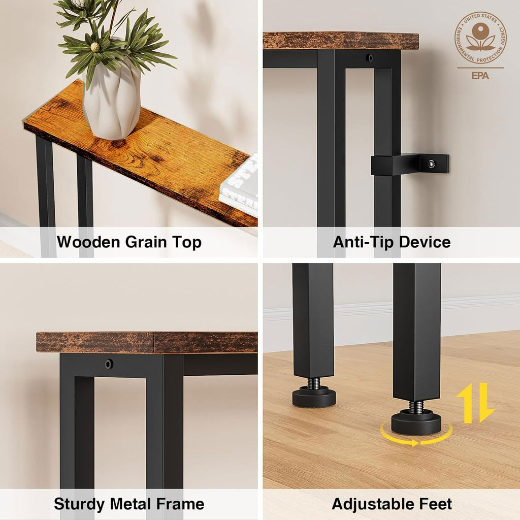 Keelian 70" Narrow Console Sofa Table with Power Outlets & 2 USB Ports