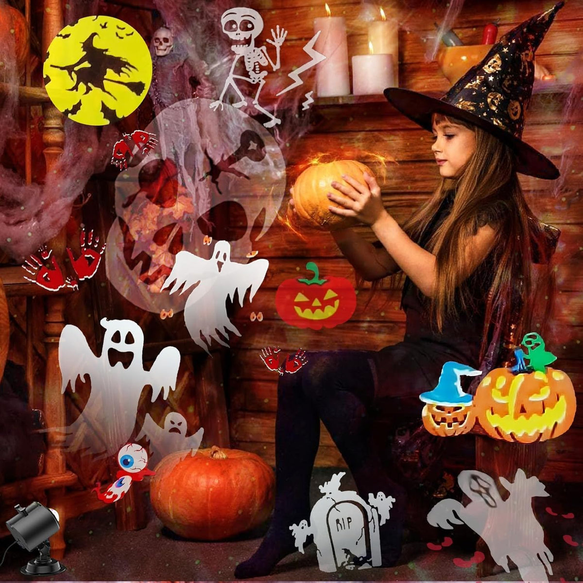 Brighter Halloween Projector Lights, 2026 Upgraded Halloween Decorations Holiday Projector Display 4 Patterns at A Time (Ocean Wave & Patterns), 4 Holiday Themes Christmas’ Day Decor Light