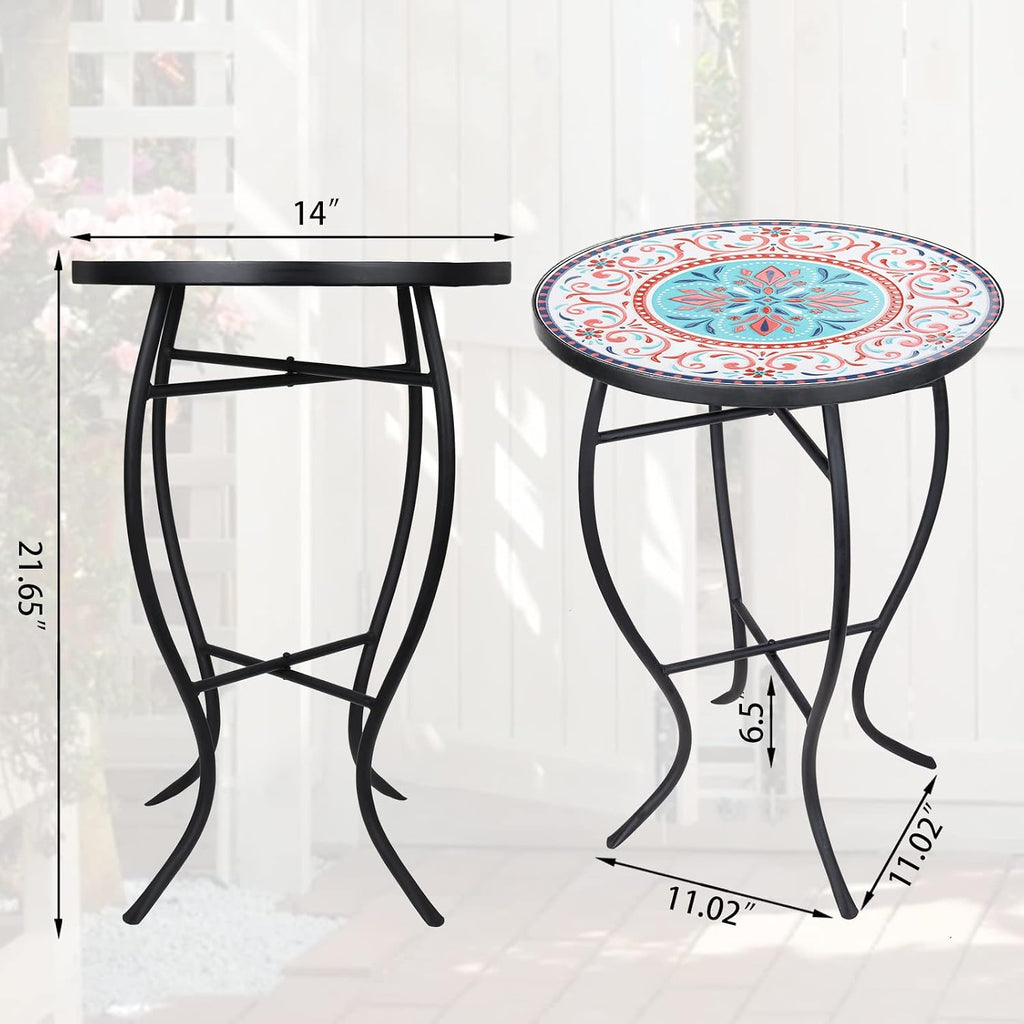 VCUTEKA Mosaic Outdoor Side Table, 14" Round Small Patio Accent Table