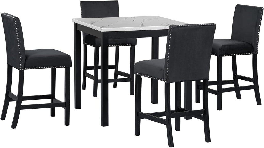RuiSiSi 5-Piece Counter Height Dining Table Set for 4, Black