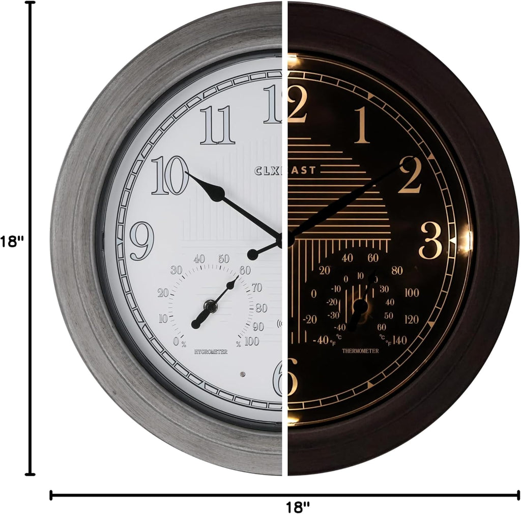 CLXEAST 18" Illuminated Outdoor Atomic Wall Clock Waterproof