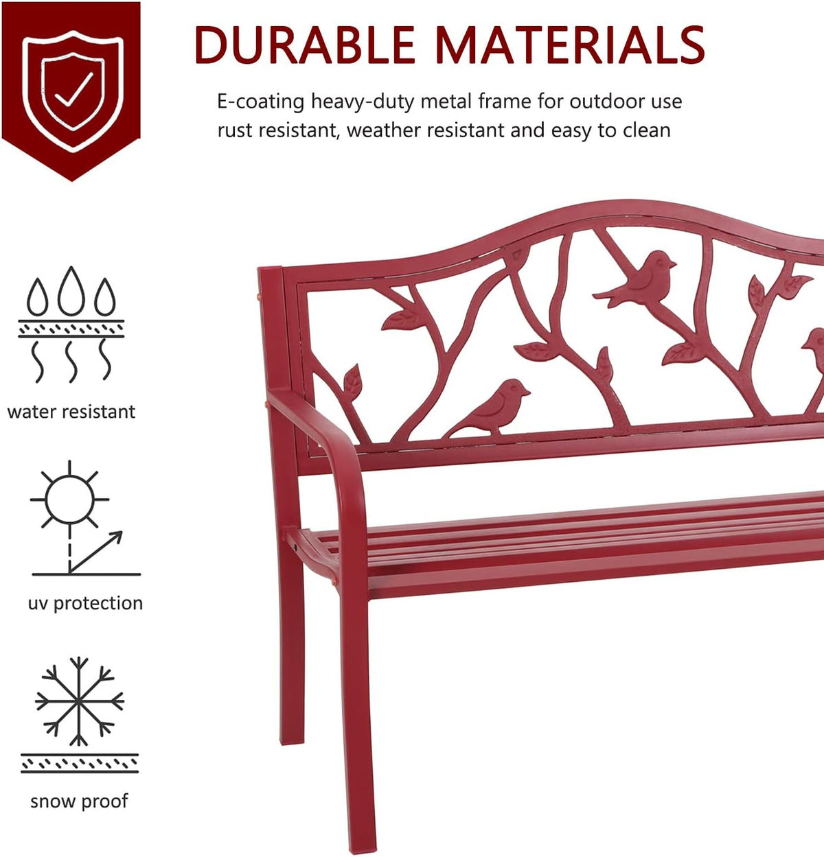 mfstudio 50” outdoor garden bench cast iron metal, side view