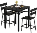Hooseng 3 Piece Bar Table and Chairs Set, Counter Height Small Dining Table with 2 Bar Stools, Farmhouse Square Kitchen Table with Storage for Bistro, Pub, Small Space