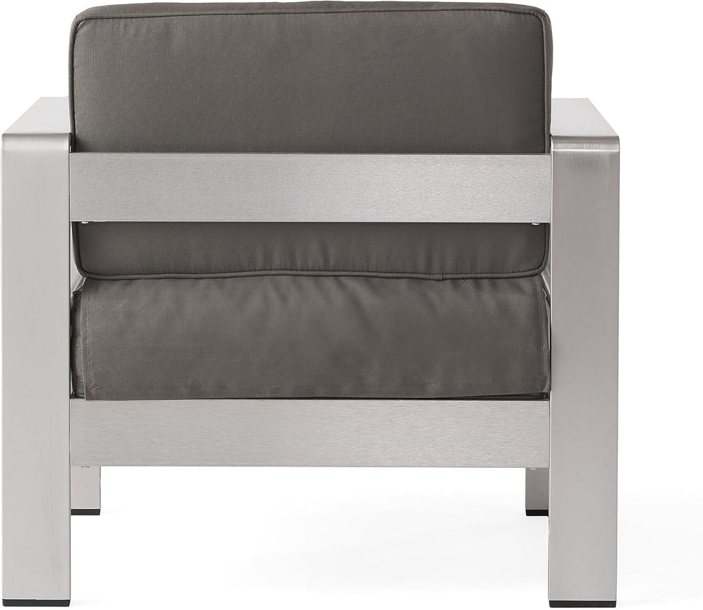 Christopher Knight Home Cape Coral Outdoor Aluminum Club Chairs with Side Table, Khaki / Silver