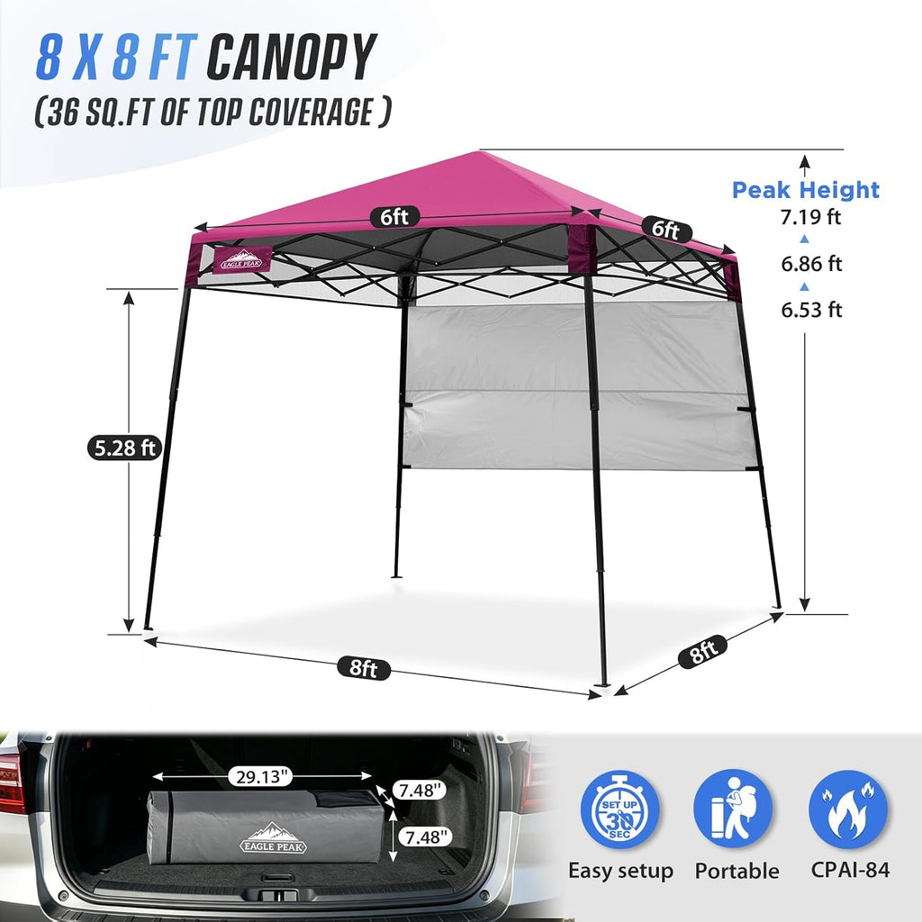 EAGLE PEAK 8x8 Pop Up Canopy Tent, Compact Backpack Canopy, Pink