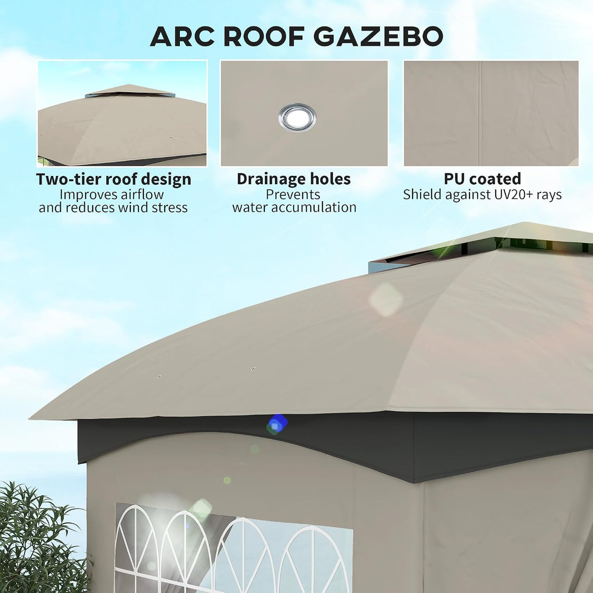 Outsunny 11' x 11' Outdoor Gazebo UV Protected with Curtains Light Gray