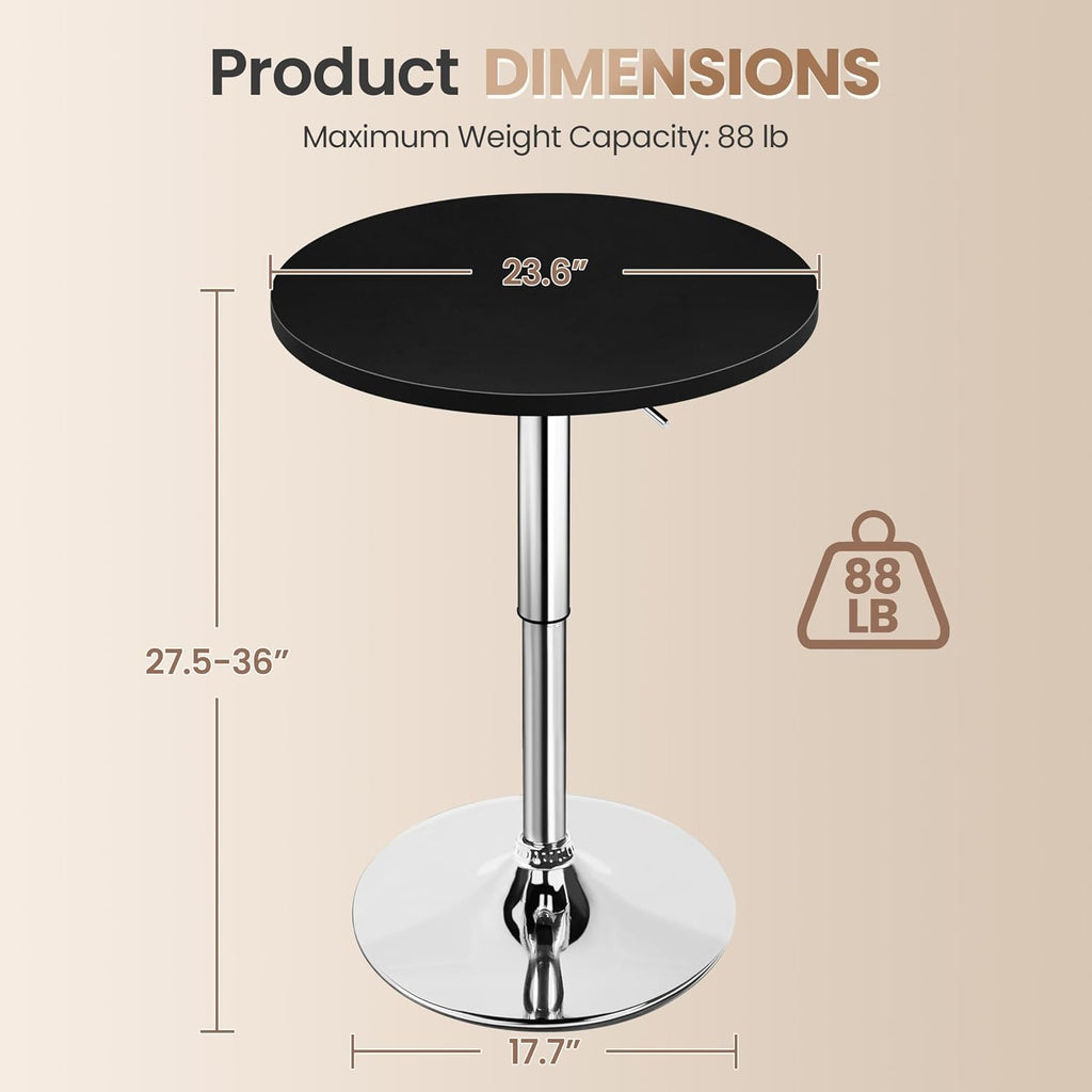 Yaheetech Round Bar Table Set of 2, Adjustable 27.5-36" Height, Black