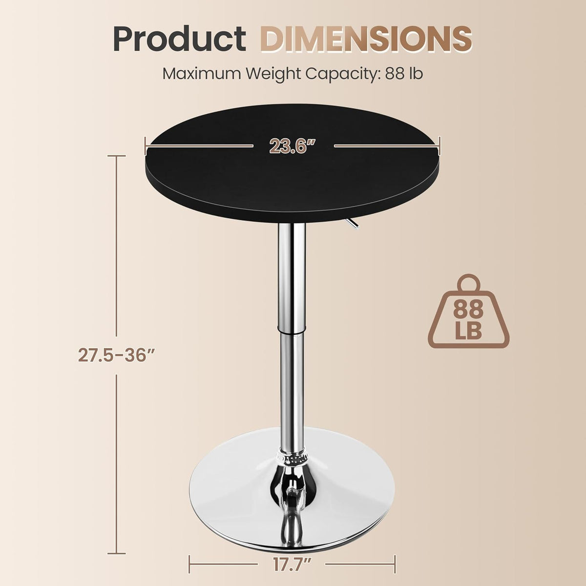 Yaheetech Round Bar Table Set of 2, Adjustable 27.5-36" Height, Black