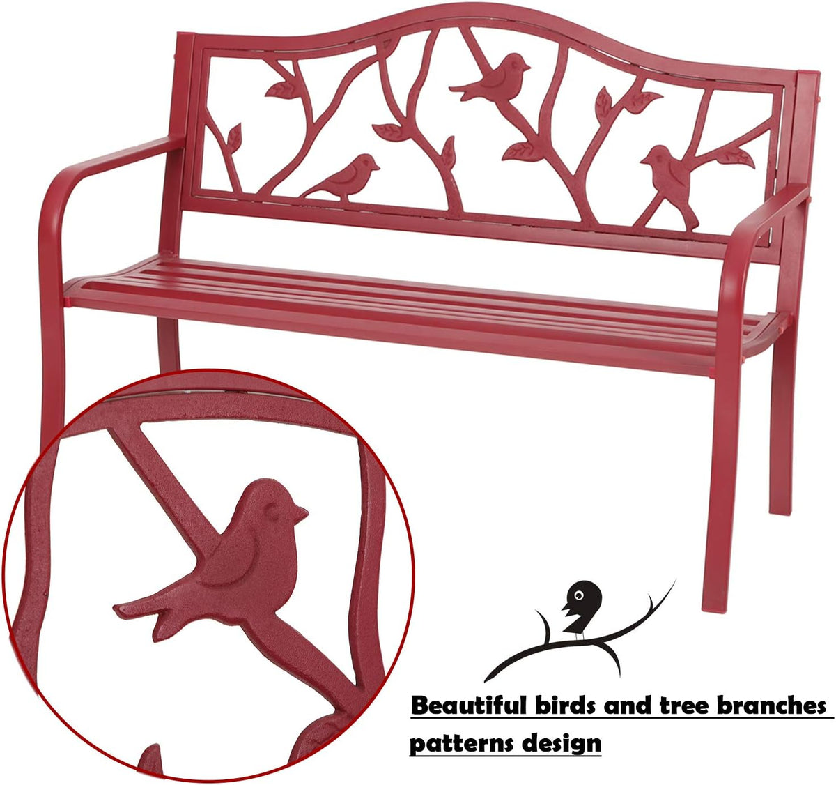 mfstudio 50” outdoor garden bench cast iron metal showing dimensions