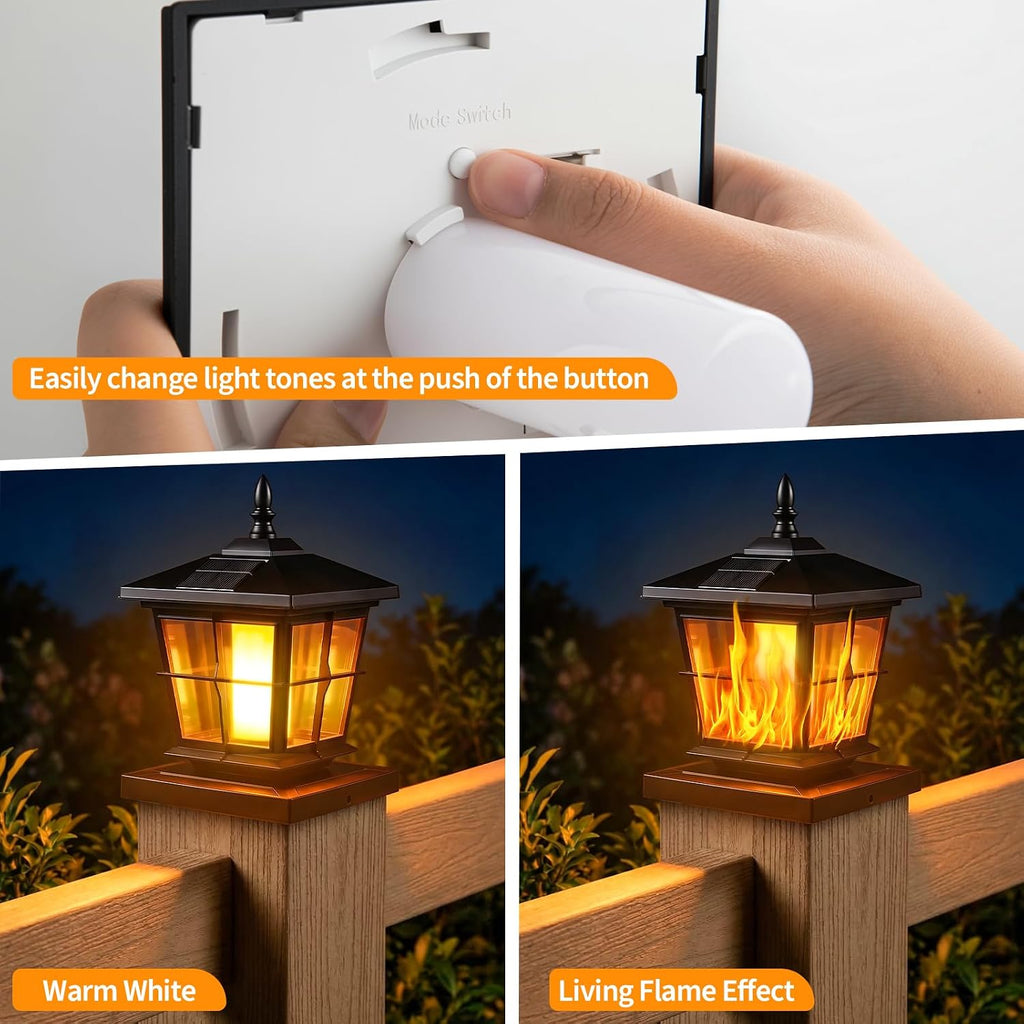 JOFIOS Solar Post Cap Light 4pack,Flame Light,fit 4x4/5x5 Deck Fence Post
