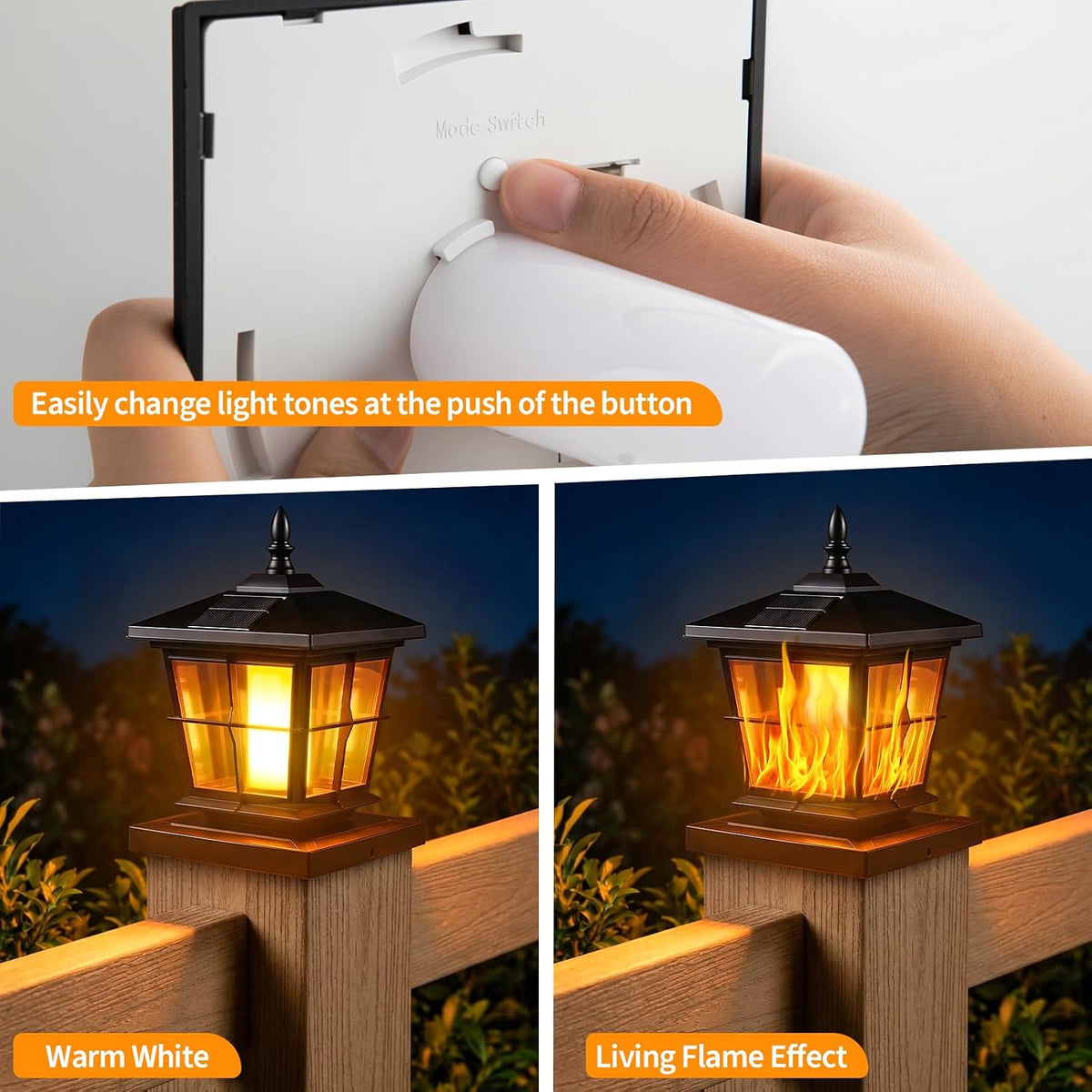 JOFIOS Solar Post Cap Light 4pack,Flame Light,fit 4x4/5x5 Deck Fence Post