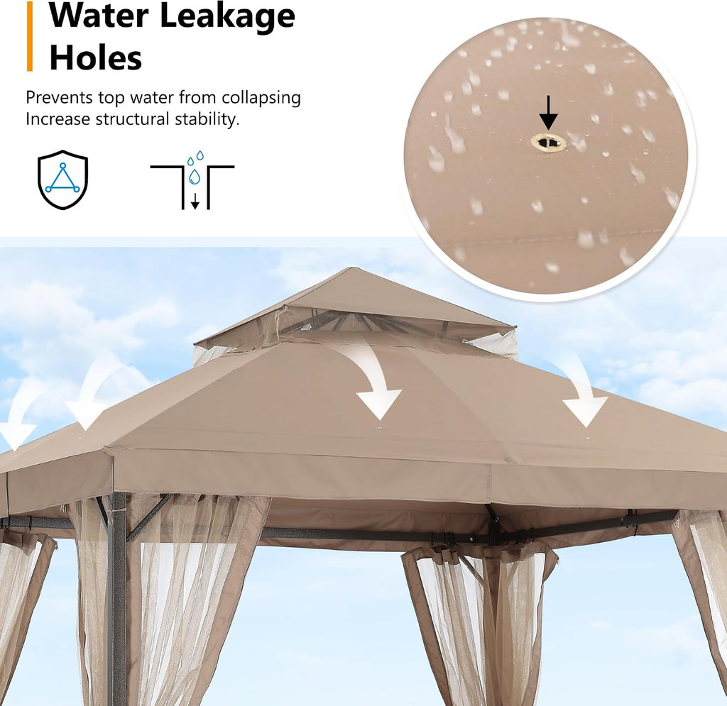 ABCCANOPY Outdoor Patio Gazebo 9x9 with Mosquito Netting, Khaki