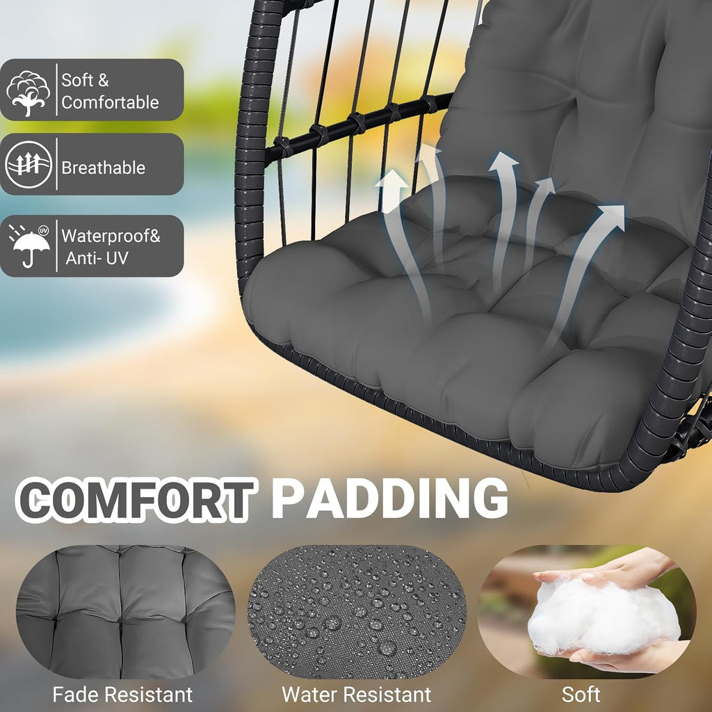 chabatree egg chair with stand,patio rattan wicker hanging shown in use