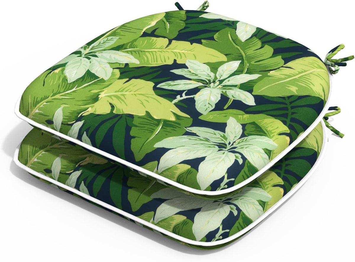 Outdoor Chair Cushions 16"x17" Set of 2, Water Resistant Patio Chair Pads with Ties, Seat Cushions for Home Garden Furniture Decoration, Jungle Leaves