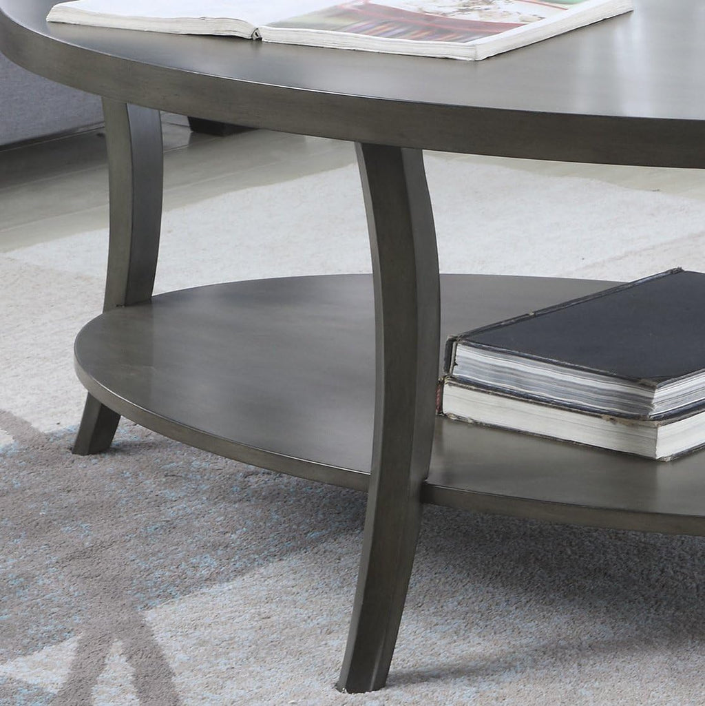 Roundhill Furniture Perth Contemporary Oval Shelf Coffee Table, Gray