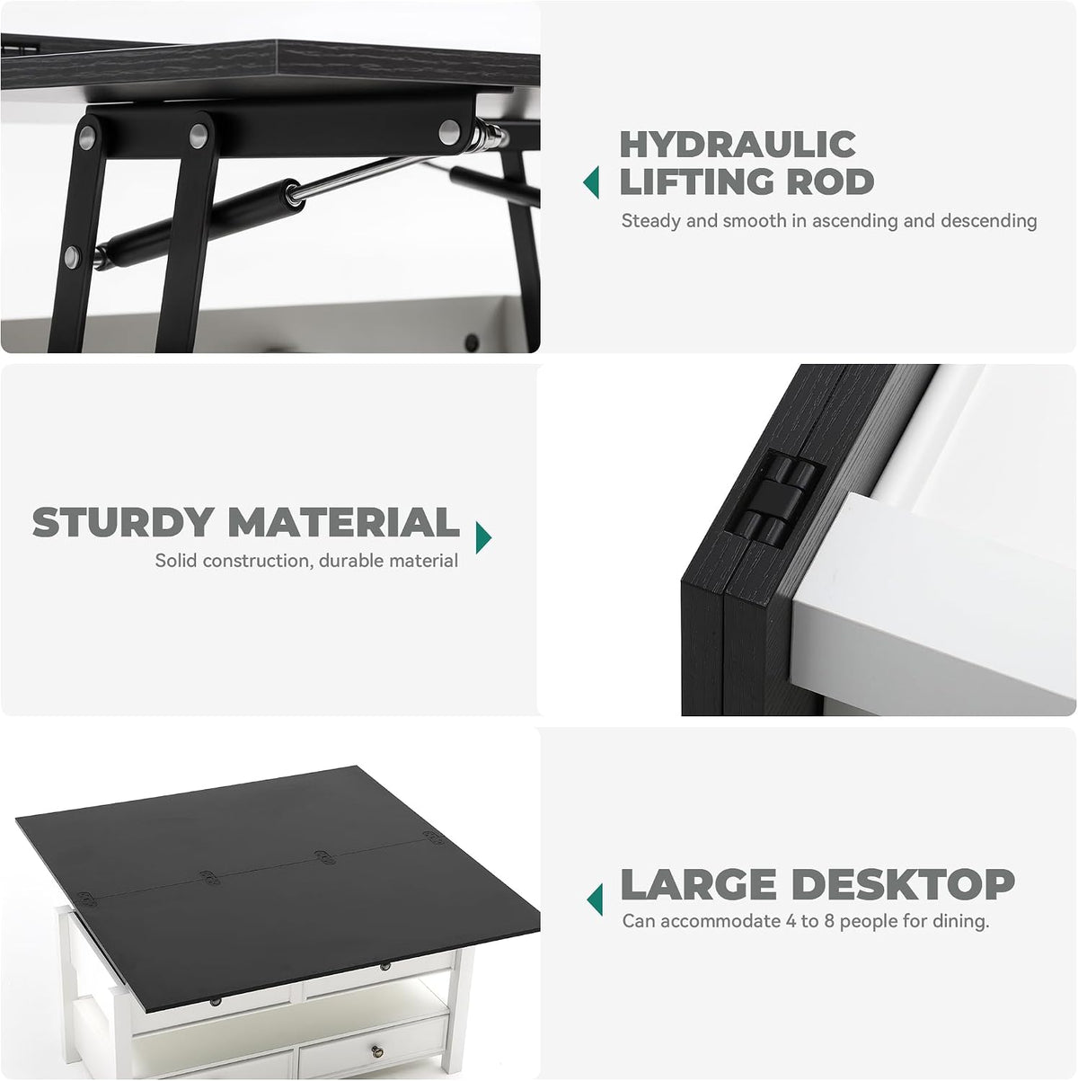 YITAHOME 4-in-1 Lift Top Convertible Coffee Table with Drawers, Black Top
