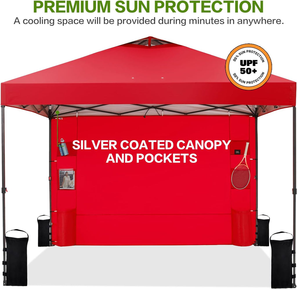 Tunbne 10X10 Pop Up Canopy Tent Outdoor with 1 Sidewalls, One Push Setup