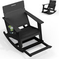 Ciokea Outdoor Rocking Chair with Pull-Out Footrest, Solid Backrest, Black