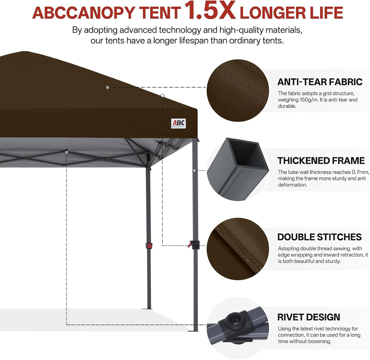 ABCCANOPY 10x10 Pop Up Canopy Tent, Heavy Duty Weather Protection, Brown
