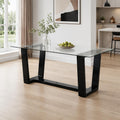 Ebullient Glass Dining Table, Modern Dining Table, 63" Tempered Glass Tabletop with Black MDF Trapezoid Legs, Rectangle Kitchen Table for 4-6 Person, Ideal for Kitchen, Dining Room, Home, Apartment