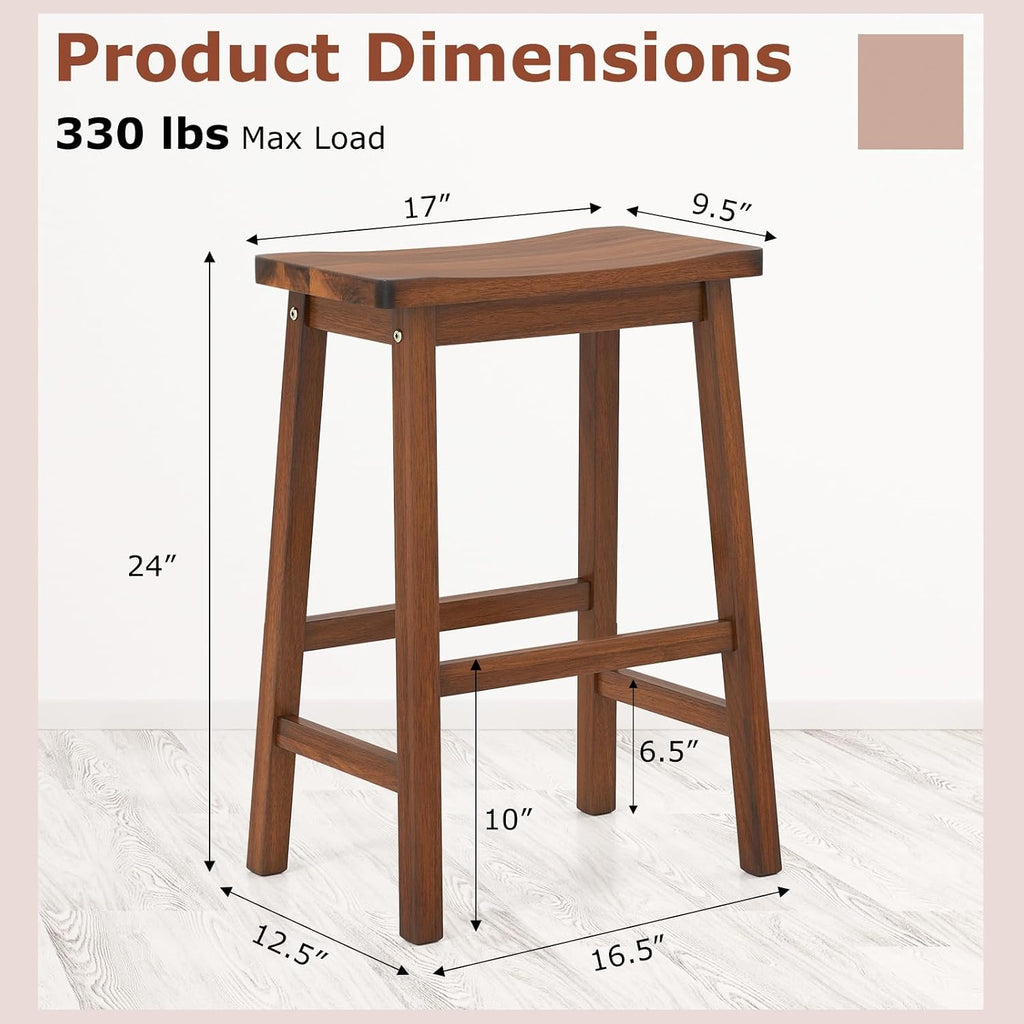 COSTWAY 24-inch Solid Wood Saddle Stools Set of 4 with Footrests, Walnut
