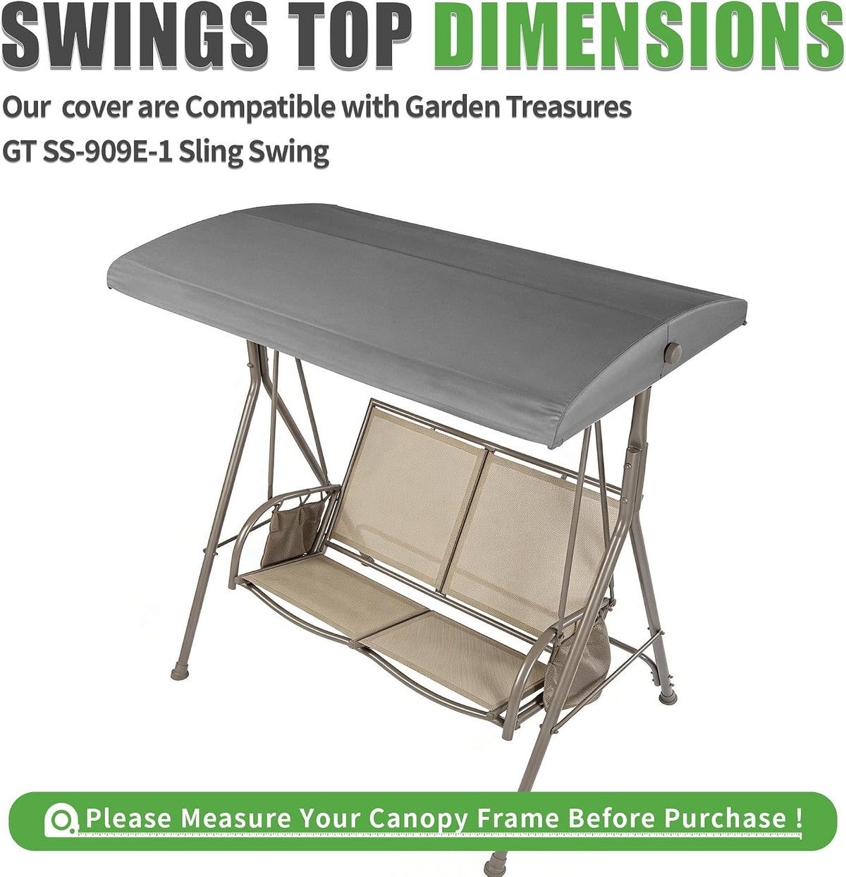 2 person replacement swing cover canopy, swing top, close-up detail