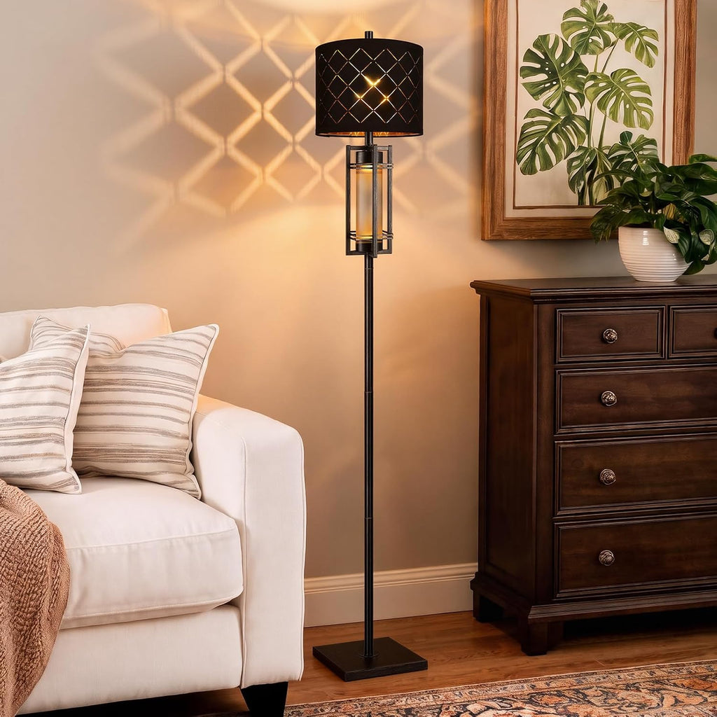 74'' Floor Lamp with Nightlight, Modern Black Tall Standing Lamp,Metal Base