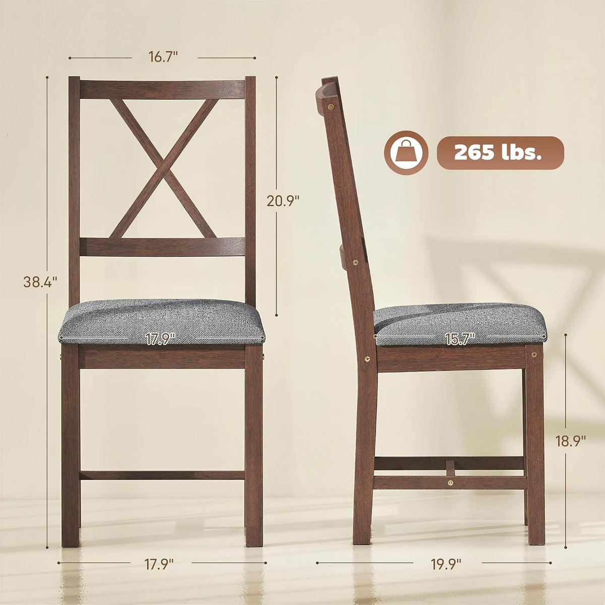 HOMCOM Wooden Dining Chairs Set of 2 with X-Back, Farmhouse, Walnut