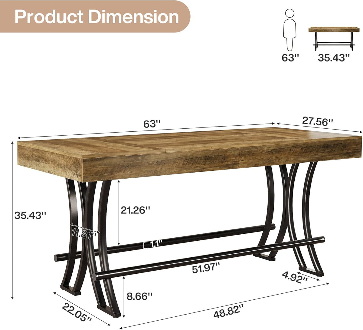tribesigns 63" counter height bar table with metal shown in use