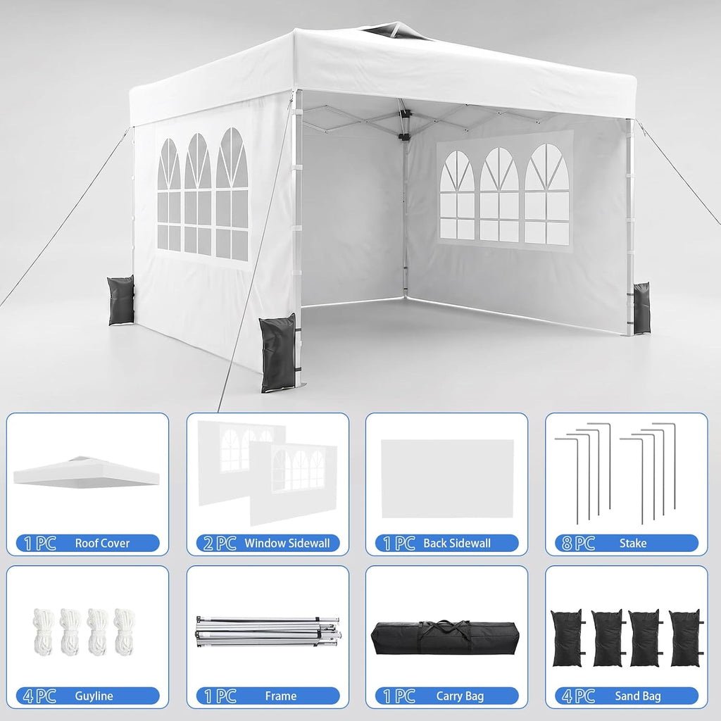 10x10 Pop Up Canopy Tent with Dual Vented Roof, One Push Setup, White