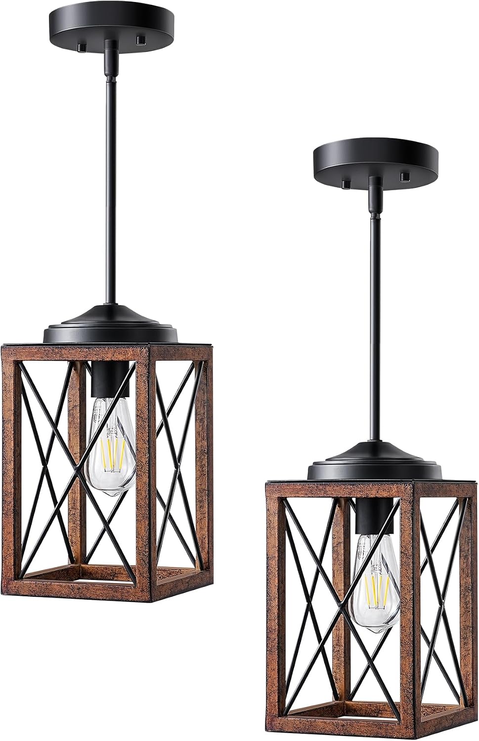 dewenwils farmhouse pendant light 2-pack kitchen island wood, front angle view
