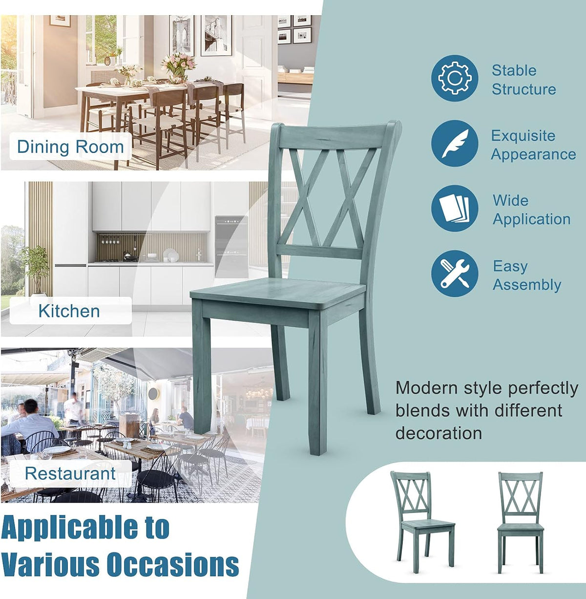 GIANTEX Set of 4 Dining Chairs, Rubber Wood Dining Room Chair, Farmhouse Dining Side Chairs, Max Load 400 Lbs, Wooden Kitchen Chairs for Home Kitchen, Dining Room