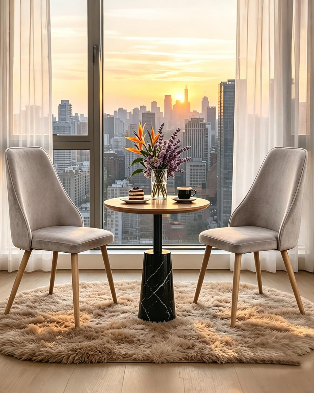 Mid-Century Modern Dining Chairs Set of 2 Grey Velvet Upholstered High Back Accent Chairs with Solid Sturdy Legs Ergonomic Curved Backrest Kitchen Chairs for Dining Room/Kitchen/Living Space