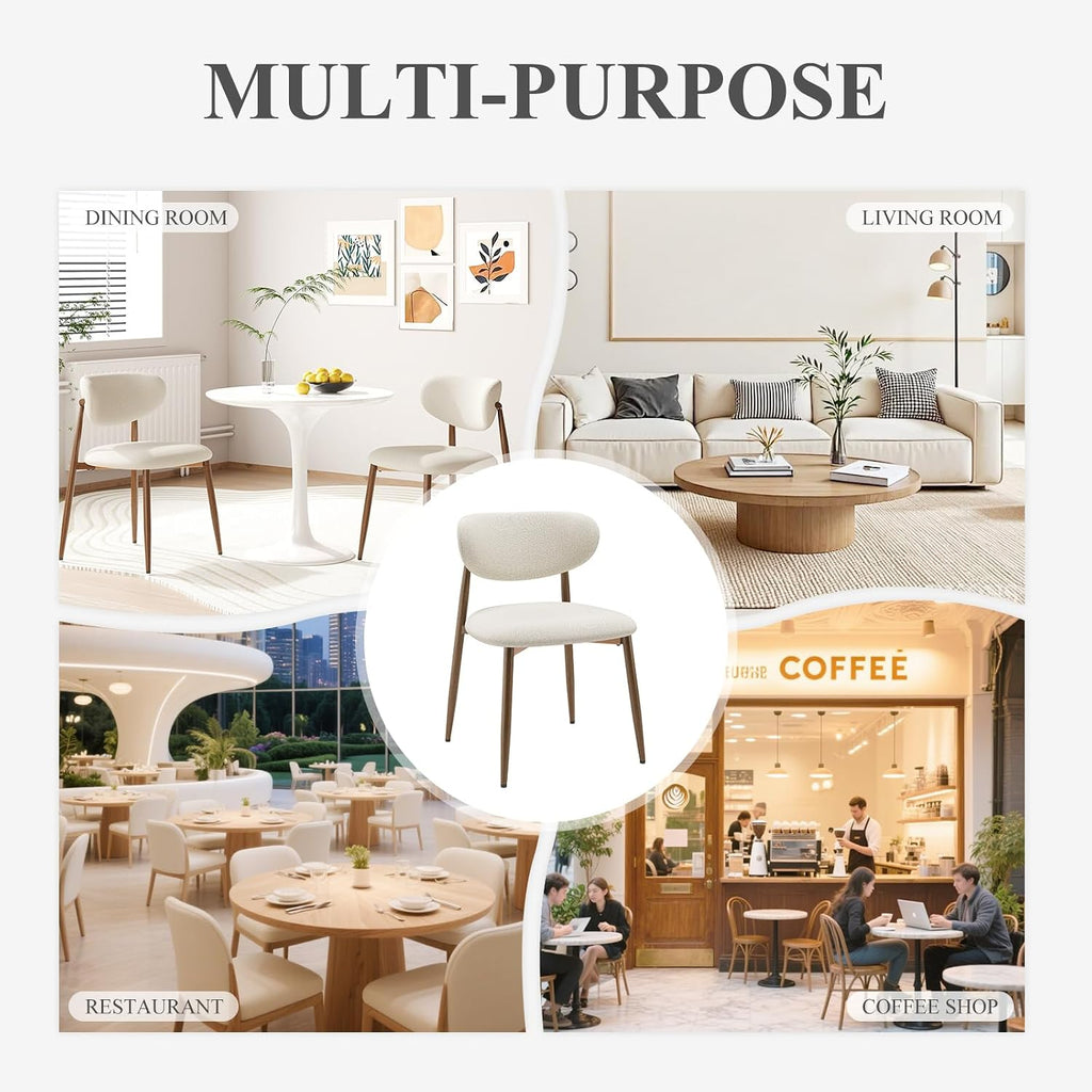 MALOL Upholstered Dining Chairs Set of 2, Curved Back Kitchen Chairs with Metal Legs and Anti Slip Pads, Dining Room Chair for Home and Restaurant, Beige
