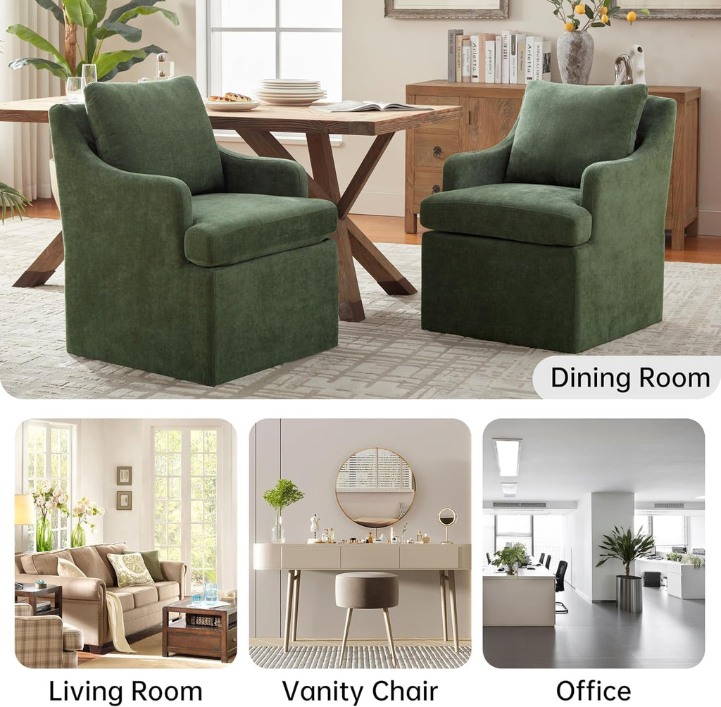 VKNOW Upholstered Dining Chairs Set of 4, Dining Room Chairs with Casters