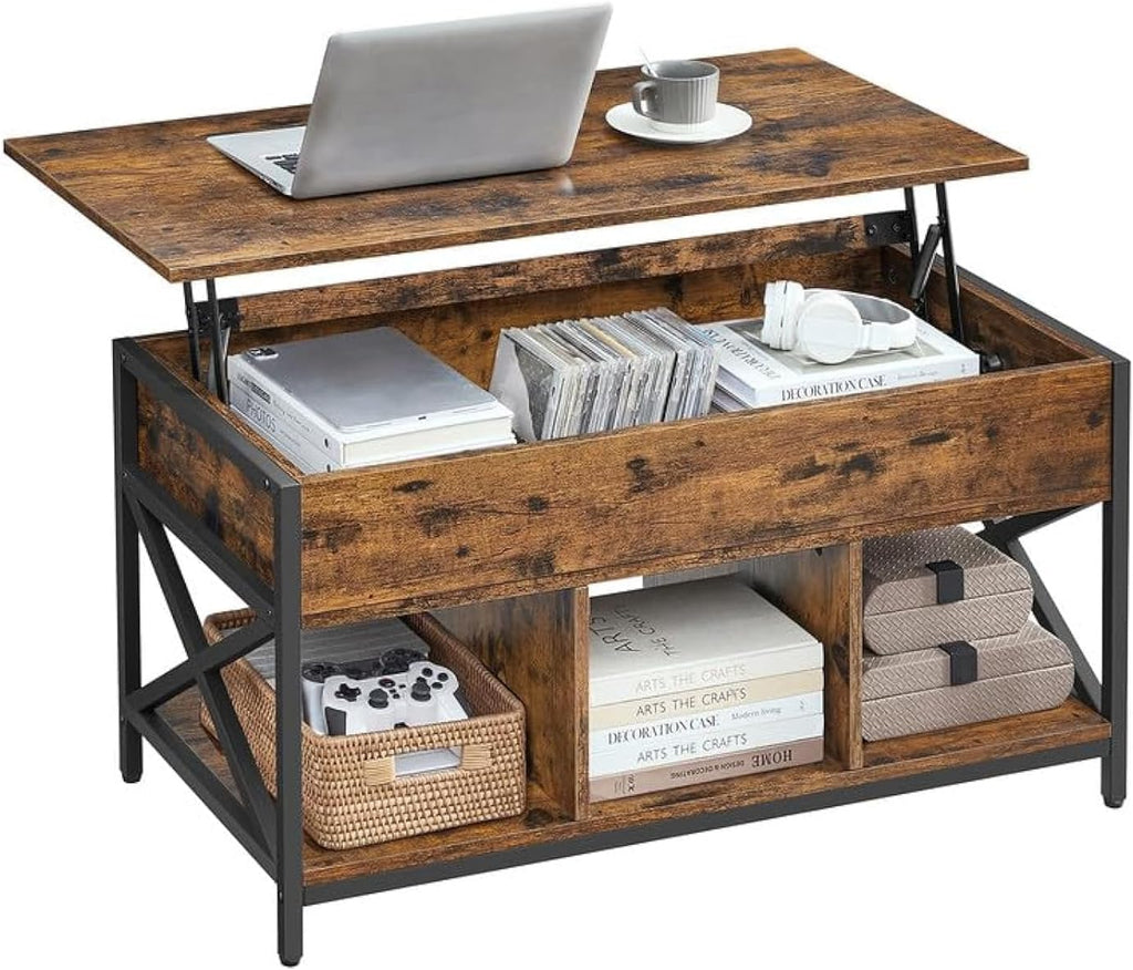 VASAGLE Lift Top Coffee Table with Storage Shelf, 3 Compartments