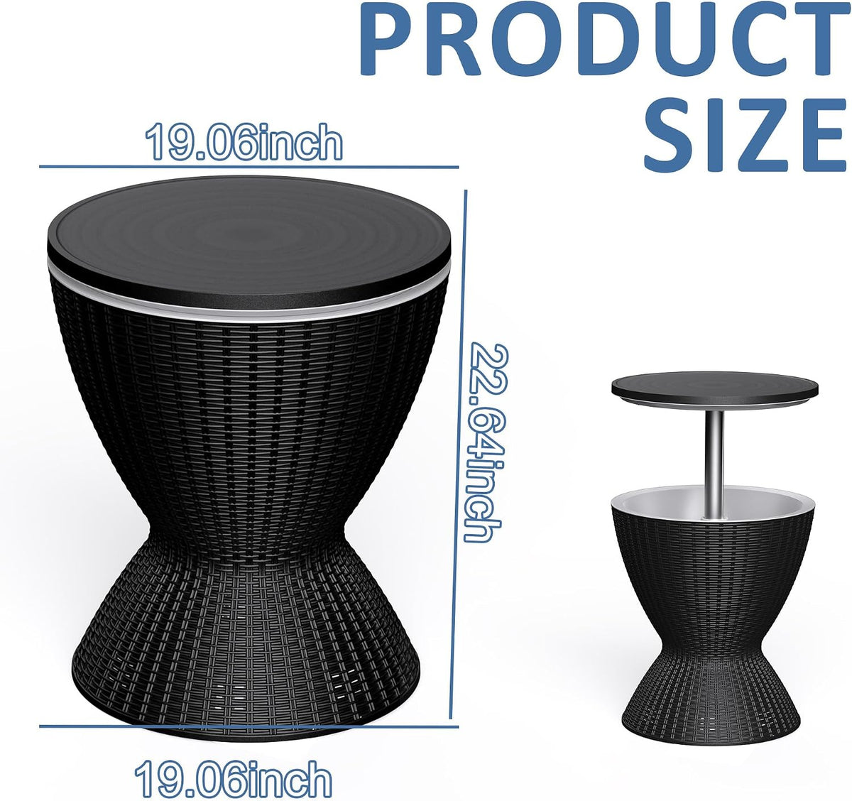 EasyUp Outdoor Cooler Bar Table – 8 Gallon Outdoor Patio Cooler Table with Drain Plug, Adjustable Height Rattan-Style Resin Cool Bar for Poolside, Deck, BBQ & Parties Classic Black