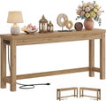 Cyclysio 63" Console Table with 2 AC Outlets & 3 USB Ports, Natural Oak