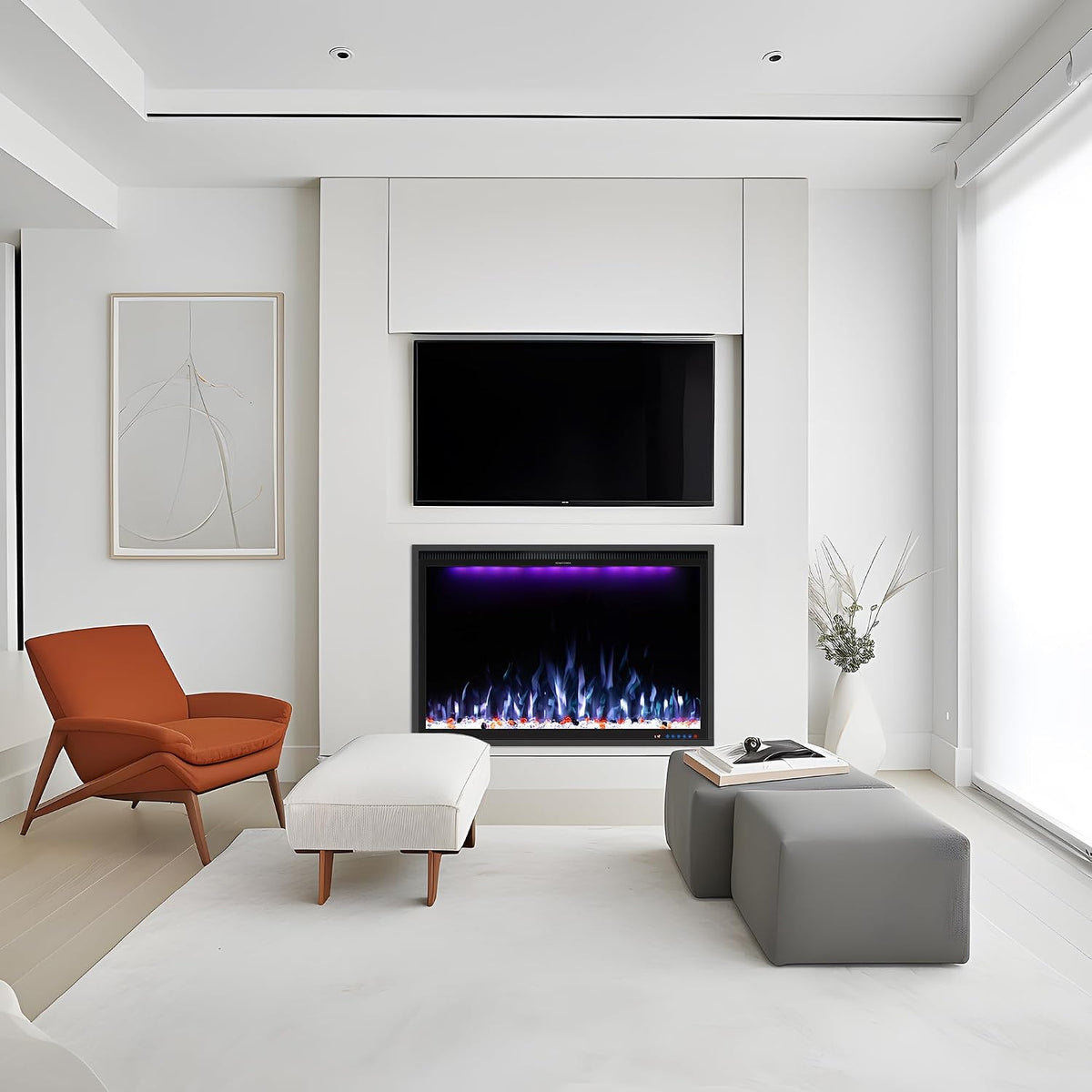 40'' WiFi- Enabled Electric Fireplace Inserts - Alexa & App Control, Slim Recessed & Wall Mounted, 13 * 13 * 3 Flame Color Combinations, 750W/1500W, Black