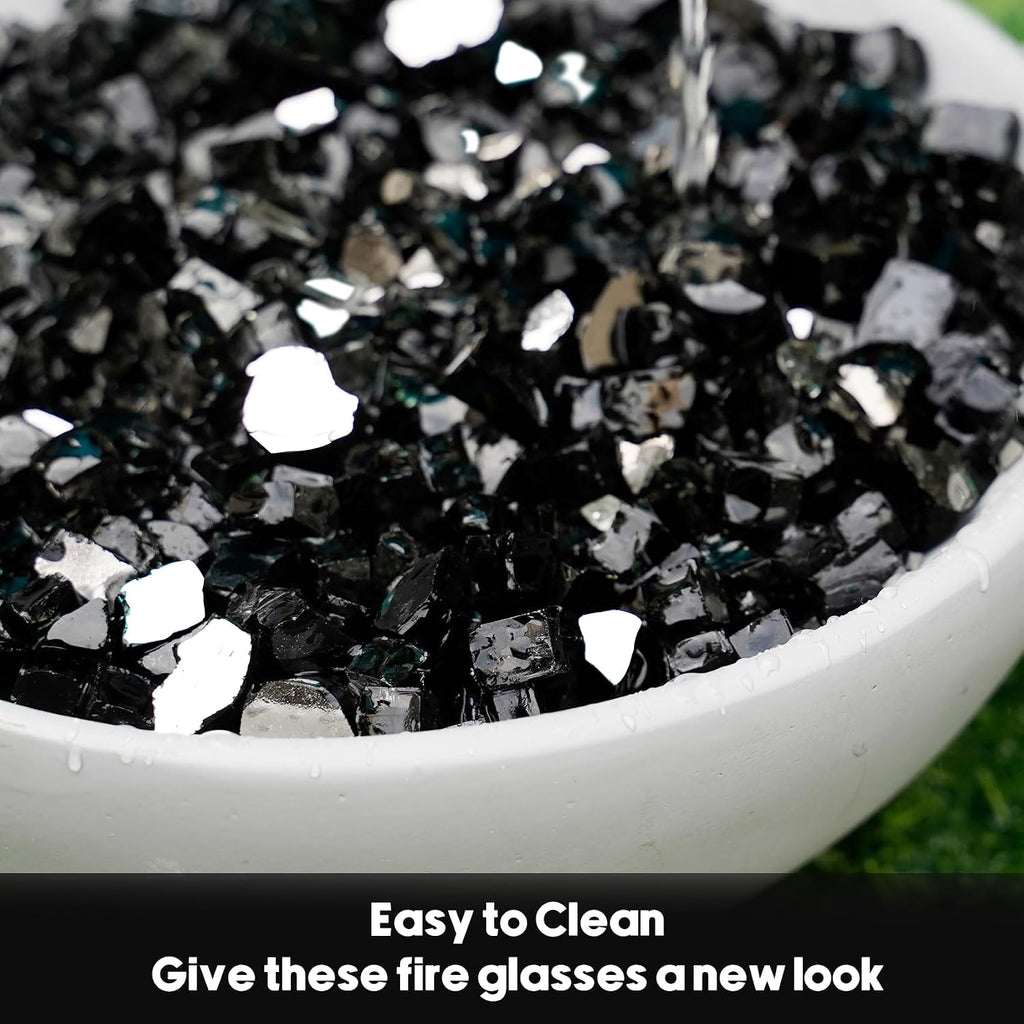 Skyflame 15LB Onyx Black Fire Glass, 1/2 Inch Reflective Fireplace Glass