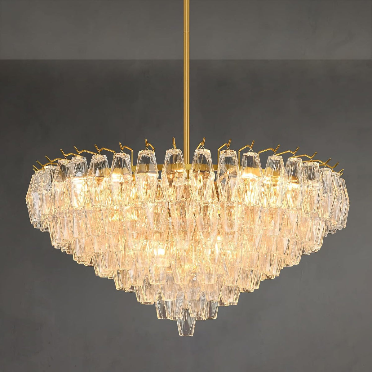 Gold Crystal Chandelier, 36" Modern Luxury Round Glass Crystal 8-Tier Chandelier for Dining Room, Large Brass 20-Light Tiered Chandeliers Light Fixture for Living Room, Bedroom, Entryway, Staircase