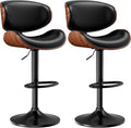 Bar Stools Set of 2, Swivel Adjustable with Bentwood Backrest, Black