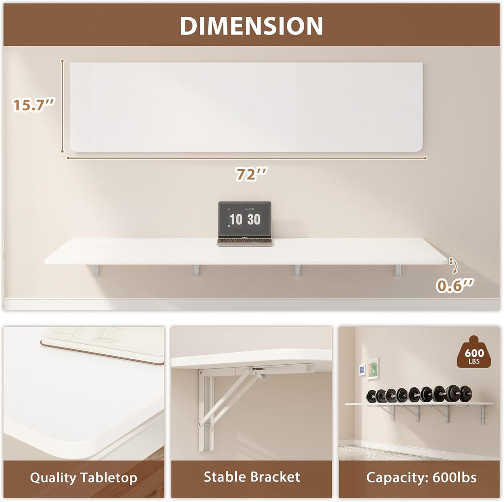 Dogsky Wall Mounted Folding Table 72x15.7 in - 600LB Capacity
