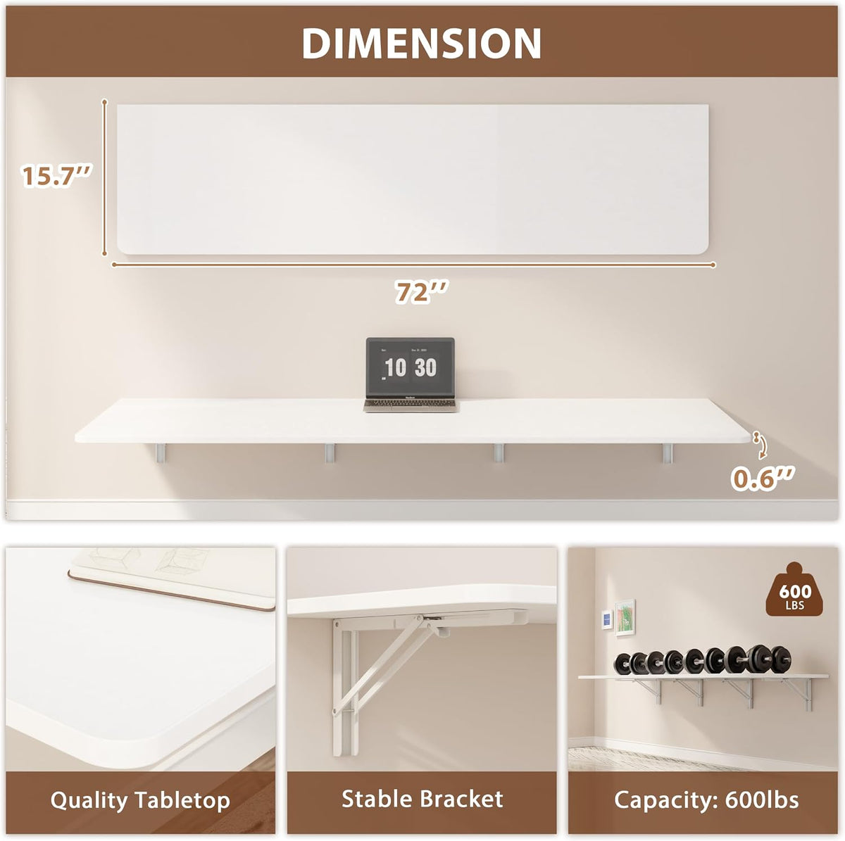 Dogsky Wall Mounted Folding Table 72x15.7 in - 600LB Capacity
