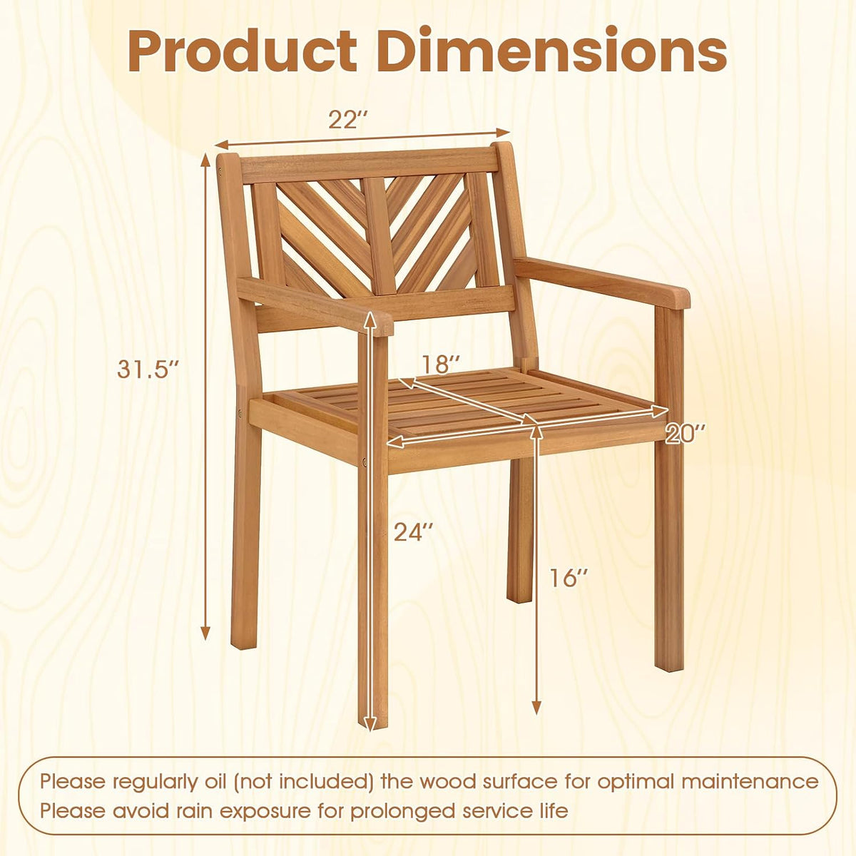 Tangkula Acacia Wood Patio Dining Chairs Set of 2