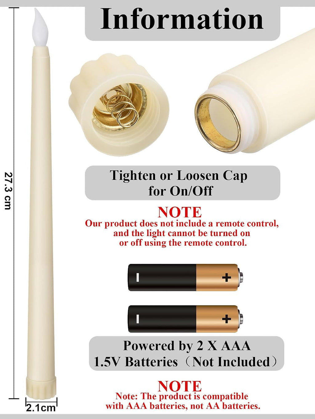 Funtery 48 Pcs Flameless LED Taper Candles,Ivory,11",Classic Style
