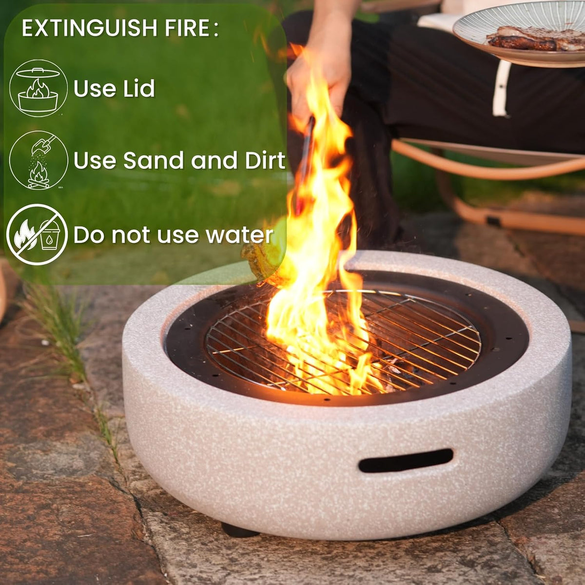Round Wood Burning Concrete Outdoor Fire Pit for Patio-22