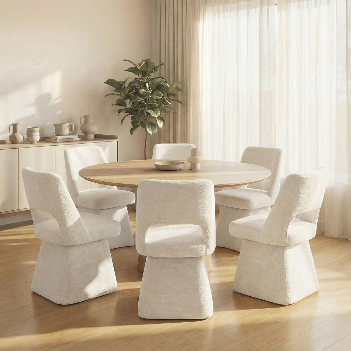 VKNOW Upholstered Swivel Dining Chair with Curved Open Back