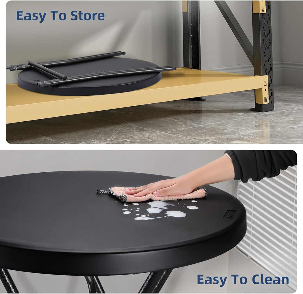 Byliable 28in Folding Cocktail Table, Round Bar Height Table, Black 2-Pack